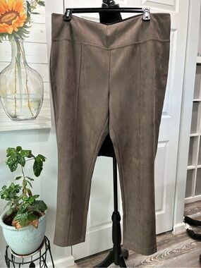 Andrew Marc Straight Leg Faux Suede Pants - Taupe Brown